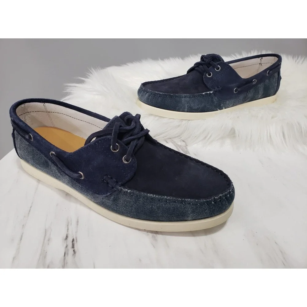 NEW Stefano Bonfiglioli Mens Suede Leather Loafer Boat Shoes Blue Size 42 US 9